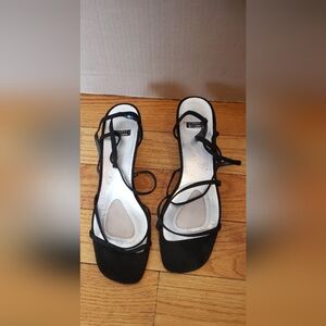 Stuart Weitzman Black Strappy Lace-Up Heels